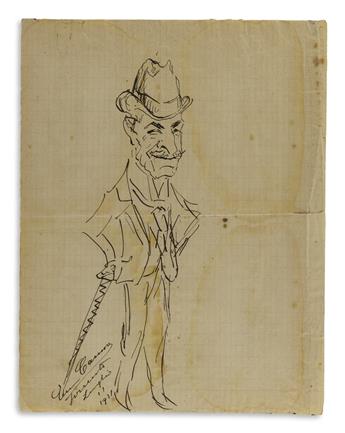 CARUSO, ENRICO. Two ink or graphite drawings, each Signed, each a caricature.